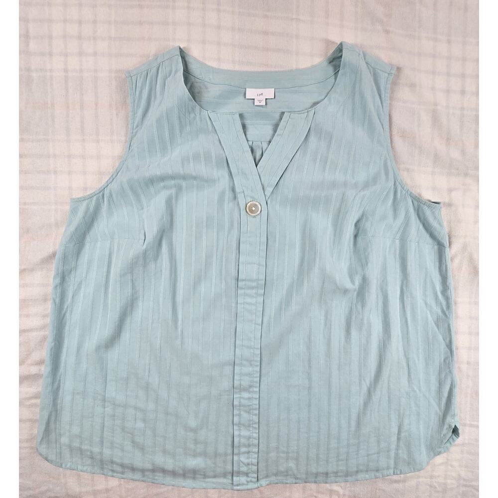 J Jill Womens Single-Button Sleeveless Popover Tank Top 100% Cotton Blue 2X